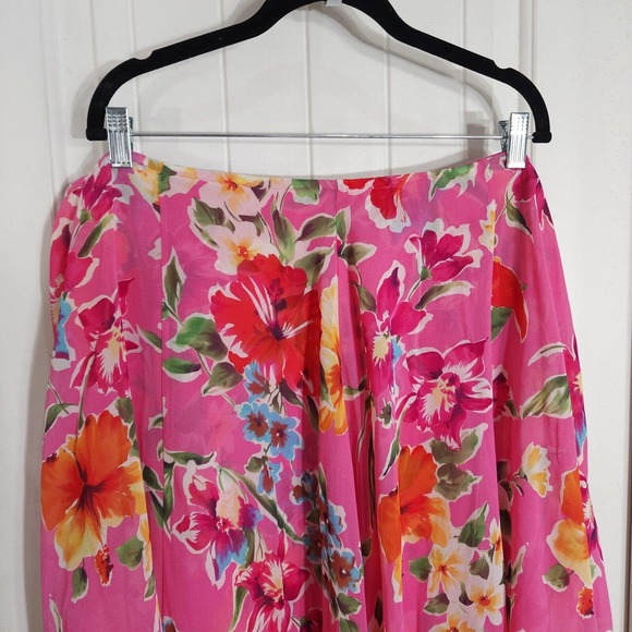 Ralph Lauren Womens Midi Skirt Vtg Silk Pink Floral Peasant Y2K 90s Fairy Sz 20W - Picture 3 of 12